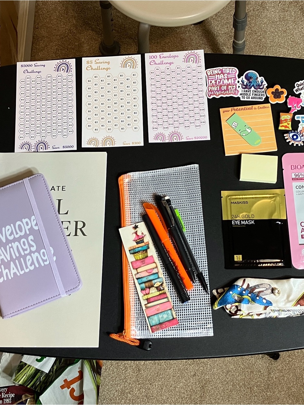 Lavender Savings Challenge Notebook. Goal Planner Workbook. Pen Set w/Bag + more